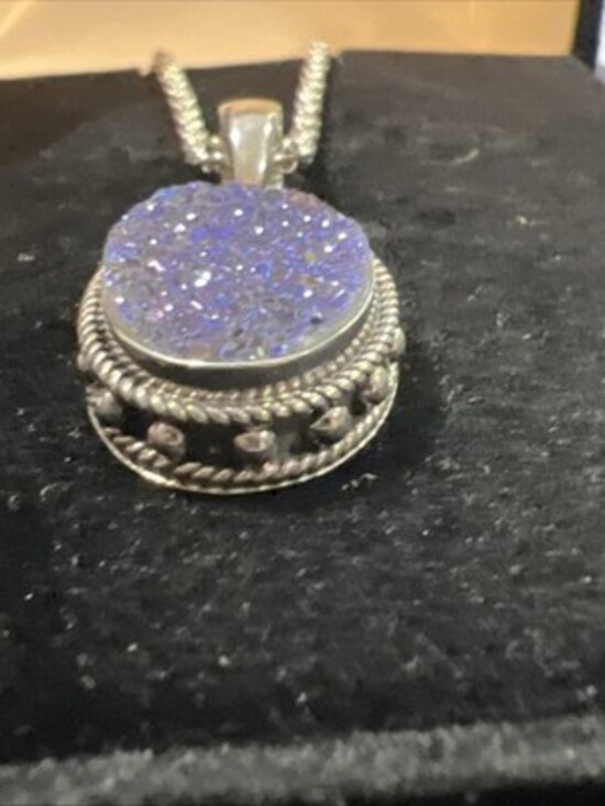 Anna King 925 blue and purple druzy quartz pendant necklace Sterling Silver - Picture 6 of 9